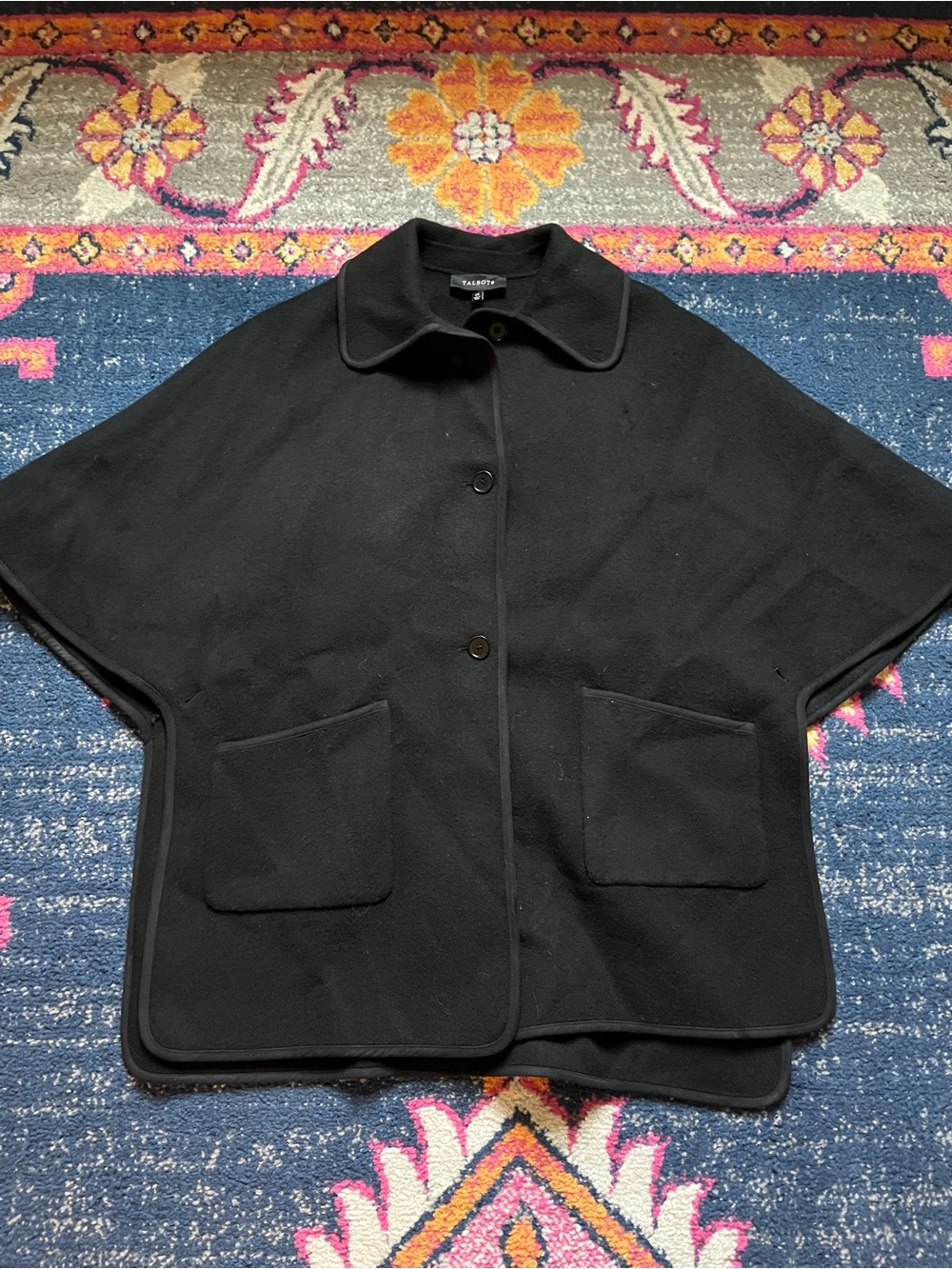Talbots Black Short Wool Cape with Patch Pockets